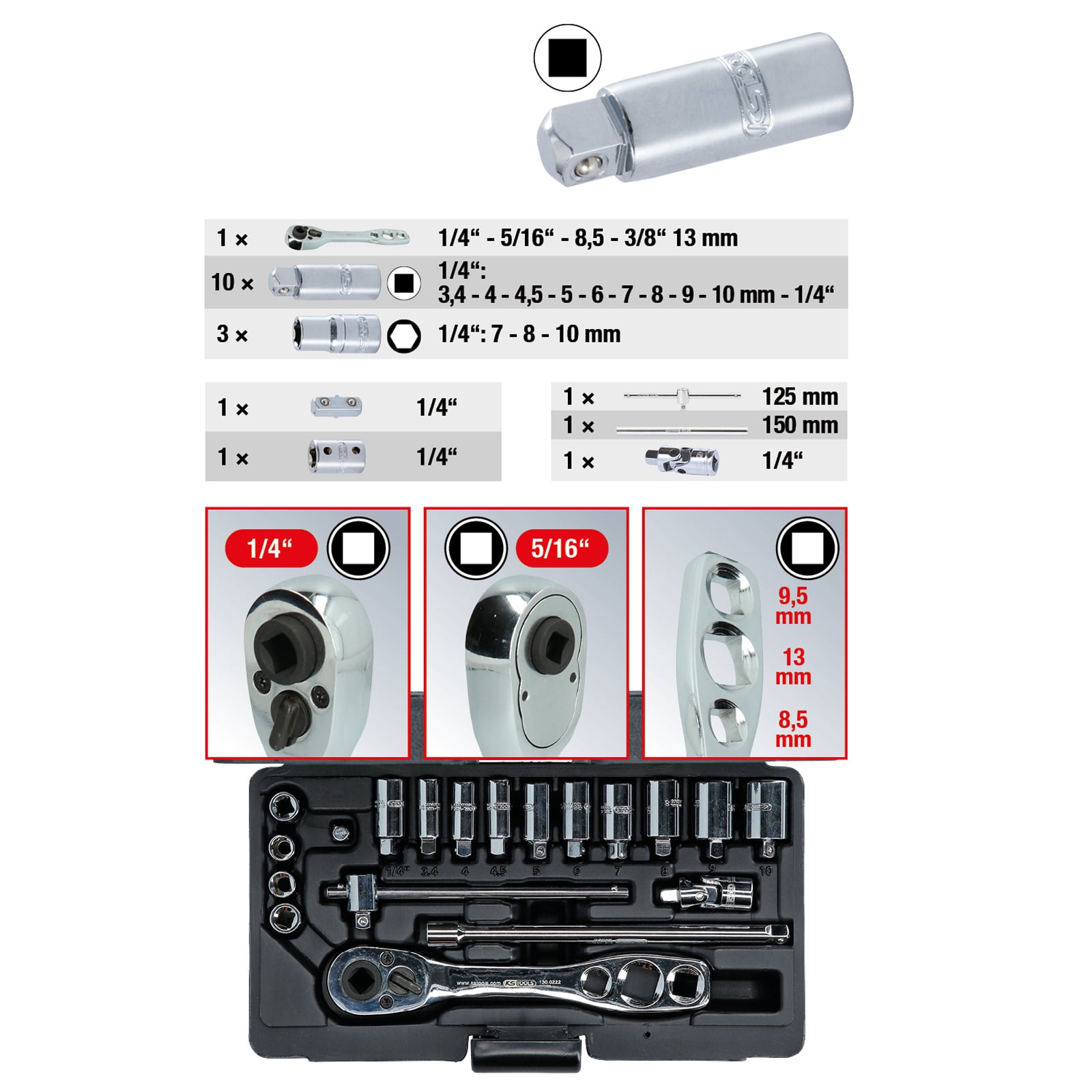 KS TOOLS Kälte-Klima-Steckschlüssel-Satz 19tlg. - 130.0300