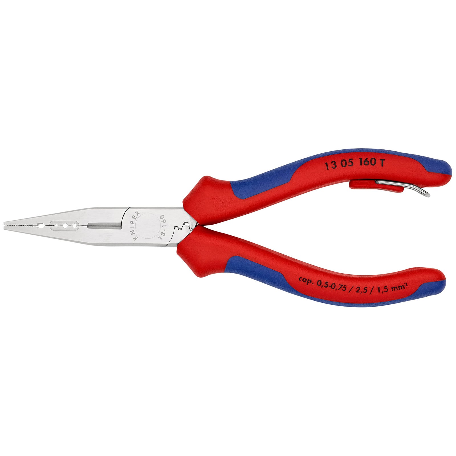 Knipex Verdrahtungszange m Befestigungsöse verchromt, mit Mehrkomponenten-Hüllen, mit integrierter Befestigungsöse zum Anbringen einer Absturzsicherung 160 mm - 1305160TBK