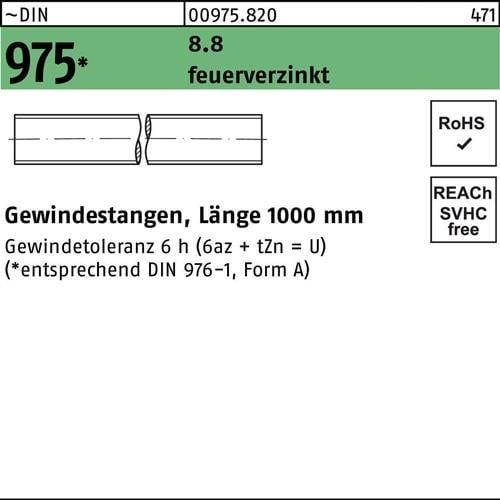 Gewindestange DIN 975 M20x 1000mm 8.8 feuerverz. 1 Stück