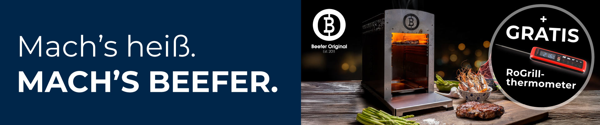 Gegrilltes Steak und Lachs aus dem Beefer stilvoll angerichtet