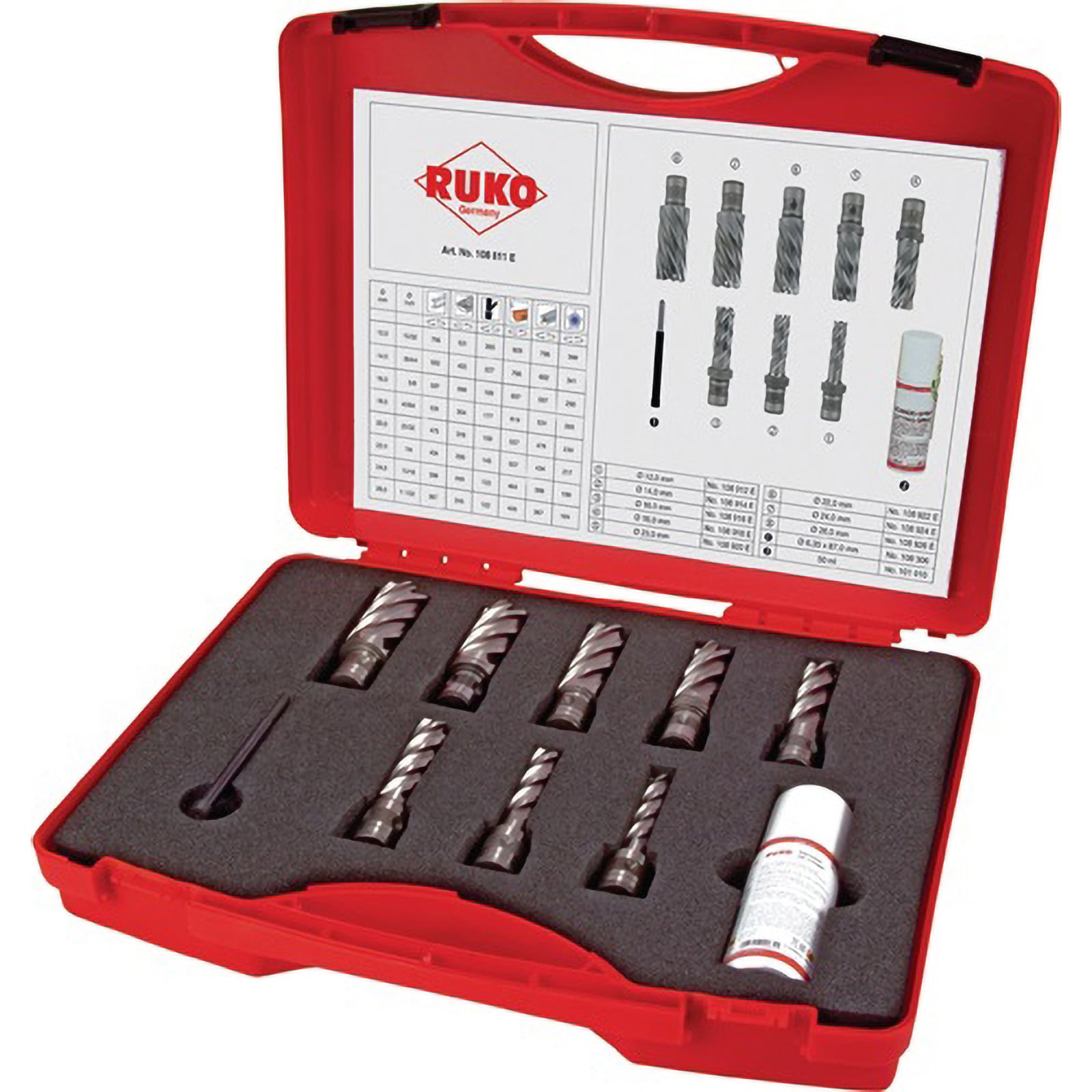 RUKO Kernbohrersatz HSSE-Co 5 mit Quick IN-Schaft CBN geschliffen 10tlg. in Kunststoffkoffer - 108811E