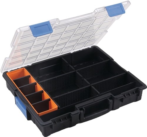 Sortimentskasten B440xT355xH76mm 12 Fächer 10 Trennstege transp.schwarz - 454270