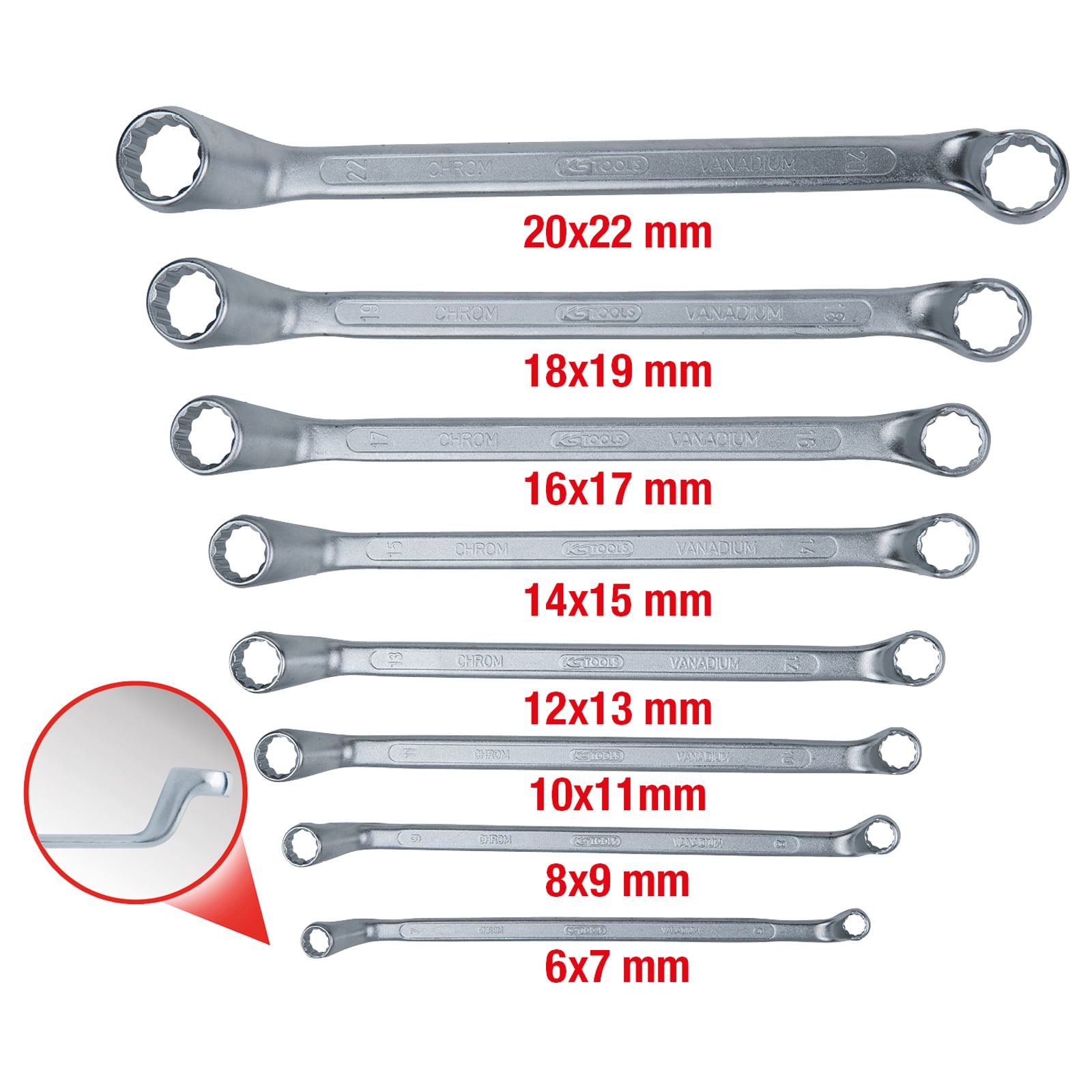 KS TOOLS Doppel-Ringschlüssel-Satz gekröpft 8tlg. 6-22 mm - 517.0248