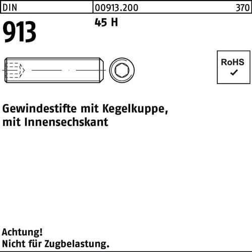 Gewindestift DIN 913 Kegelkuppe/Innen-6kt M1,6x 5 45 H 500 Stück