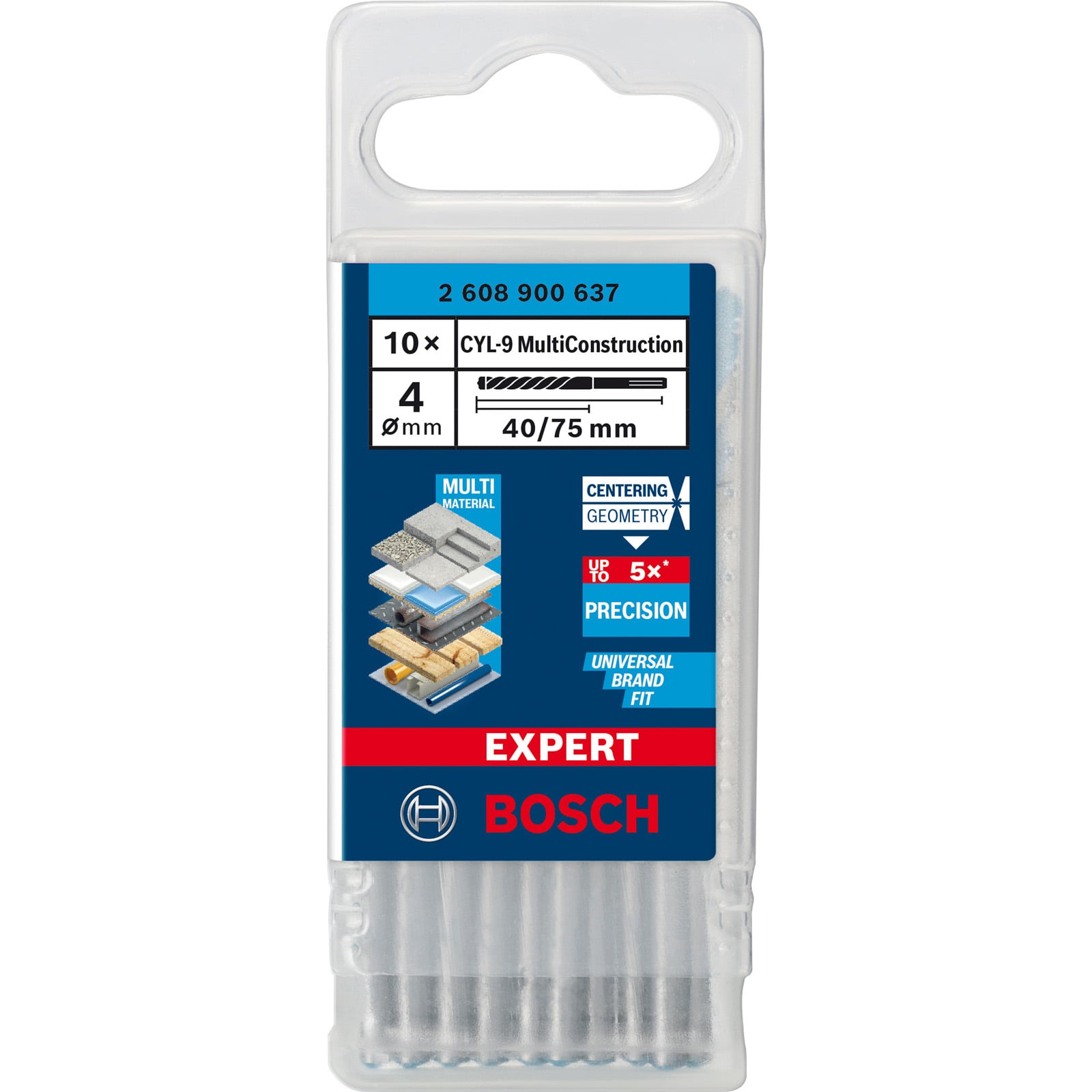 Bosch 10x Expert CYL-9 MultiConstruction Bohrer 4 x 40 x 75 mm - 2608900637