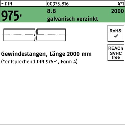 Gewindestange DIN 975 M8x 2000mm 8.8 galv.verz. 1 Stück