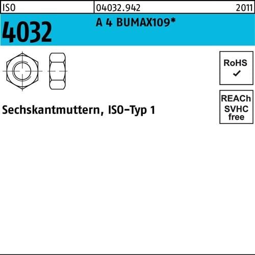 Sechskantmutter ISO 4032 M6 A 4 BUMAX109 100 Stück BUFAB