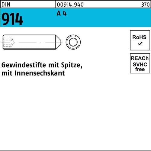 Gewindestift DIN 914 Spitze/Innen-6kt M5x 20 A 4 500 Stück