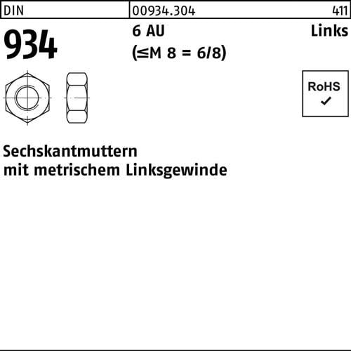 Sechskantmutter DIN 934 links M 48 -LH 6 Automatenstahl 5 Stück