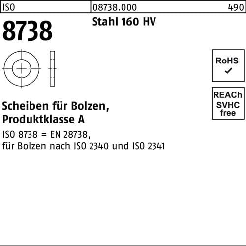 Unterlegscheibe ISO 8738 f.Bolzen 36 Stahl 160 HV 100 Stück