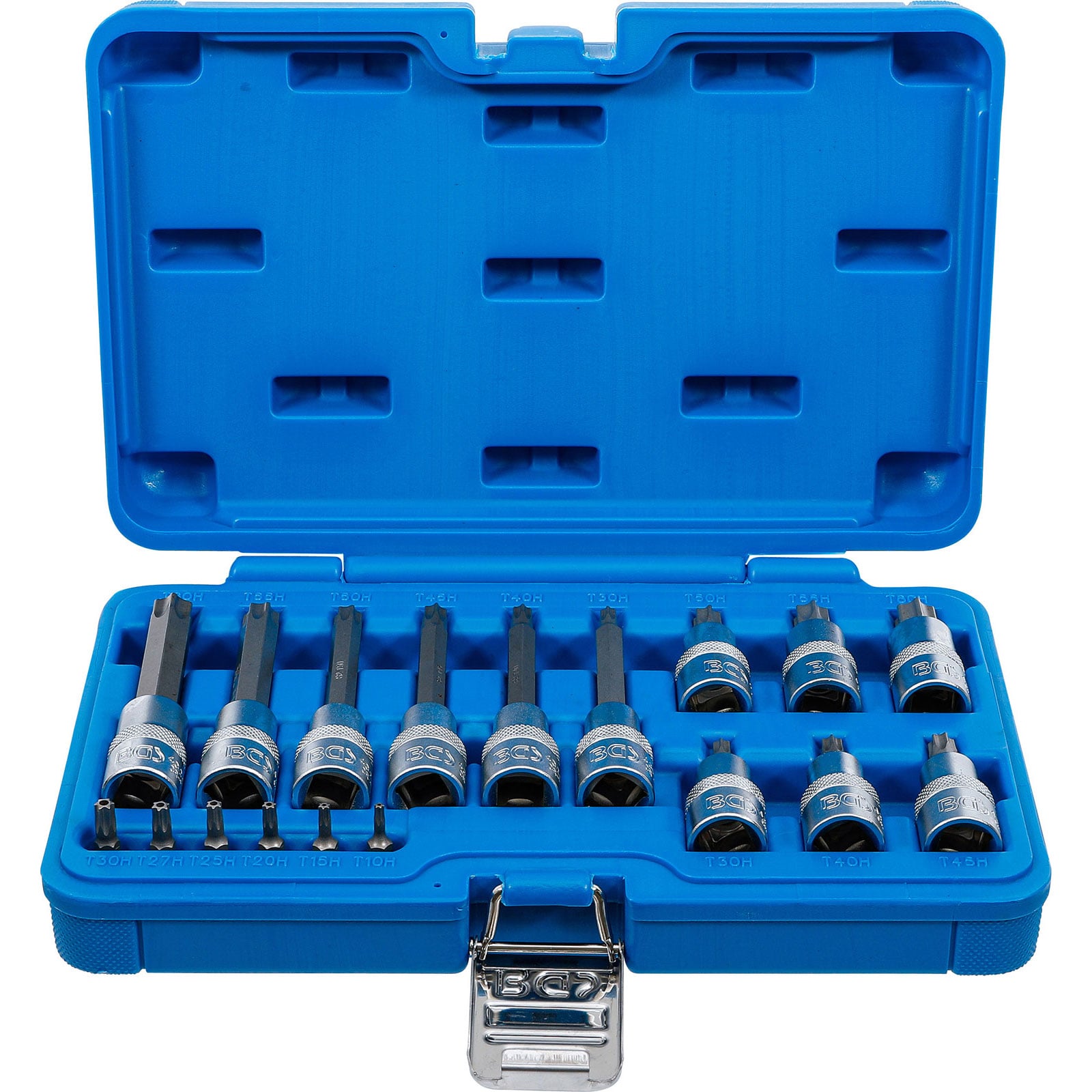 BGS Bit-Einsatz-Satz Antrieb Innenvierkant 6,3 mm (1/4") / 12,5 mm (1/2") T-Profil (für Torx) mit Bohrung 18tlg.  - 5174