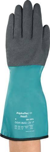 Chemikalienhandschuh AlphaTec 58-201 Gr.8 grün/grau EN 388,EN 374 PSA III