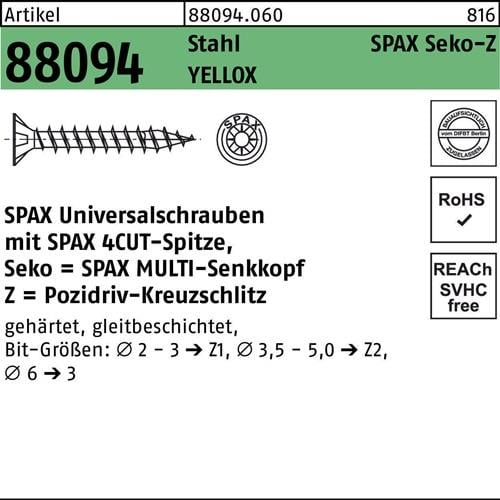 Schraube R 88094 SEKO Spitze/PZ 3,5x25/20-Z Stahl galv.verz. gelb 1000St. SPAX