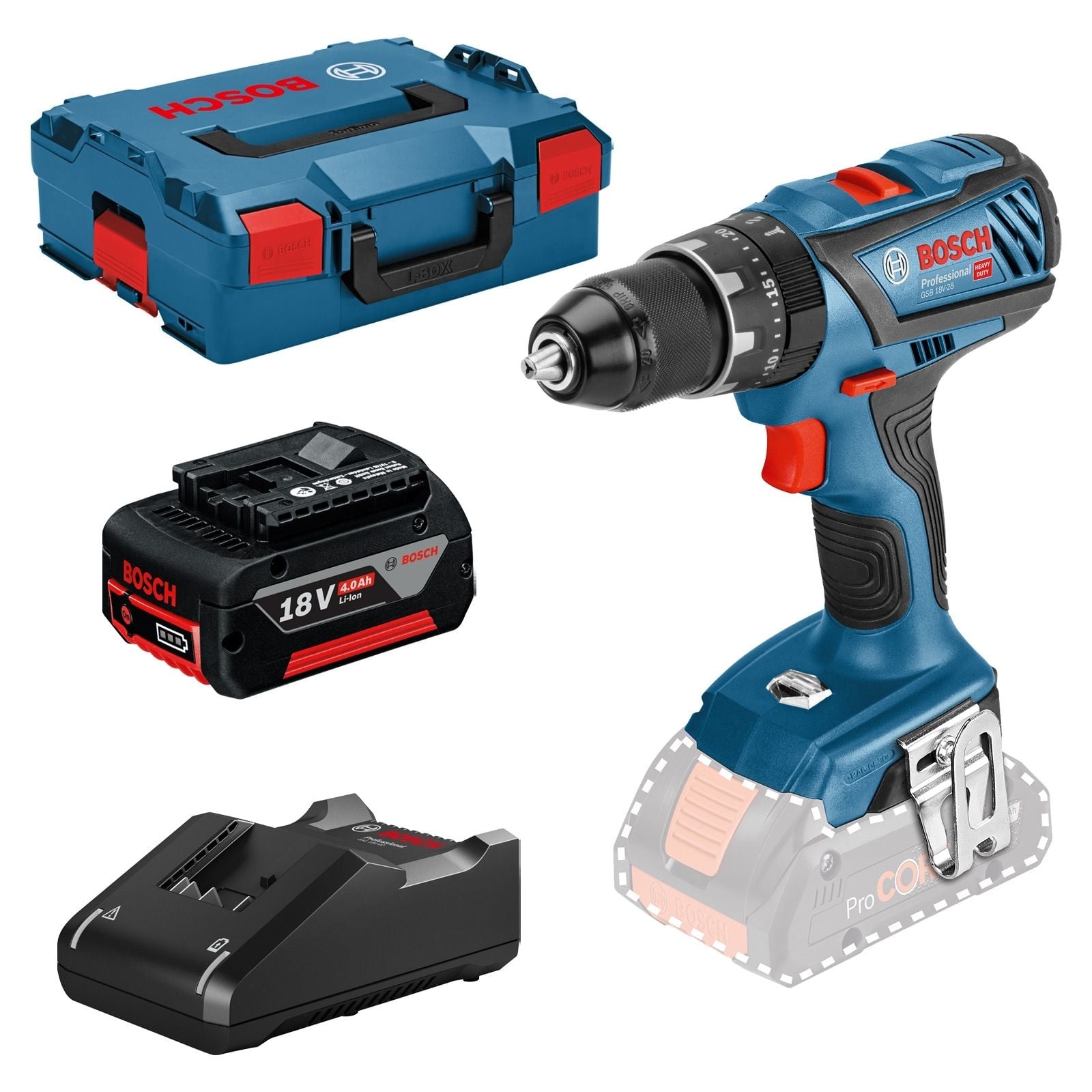 Bosch Akku-Schlagbohrschrauber GSB 18V-28 / 1x 4,0 Ah Akku + Ladegerät in L-Boxx