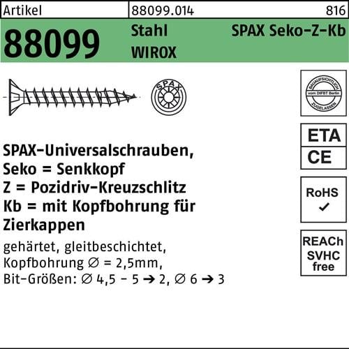 Spanplattenschraube R 88099 Seko PZ 5x80/60-Z Stahl galv.verz. WIROX 200St. SPAX