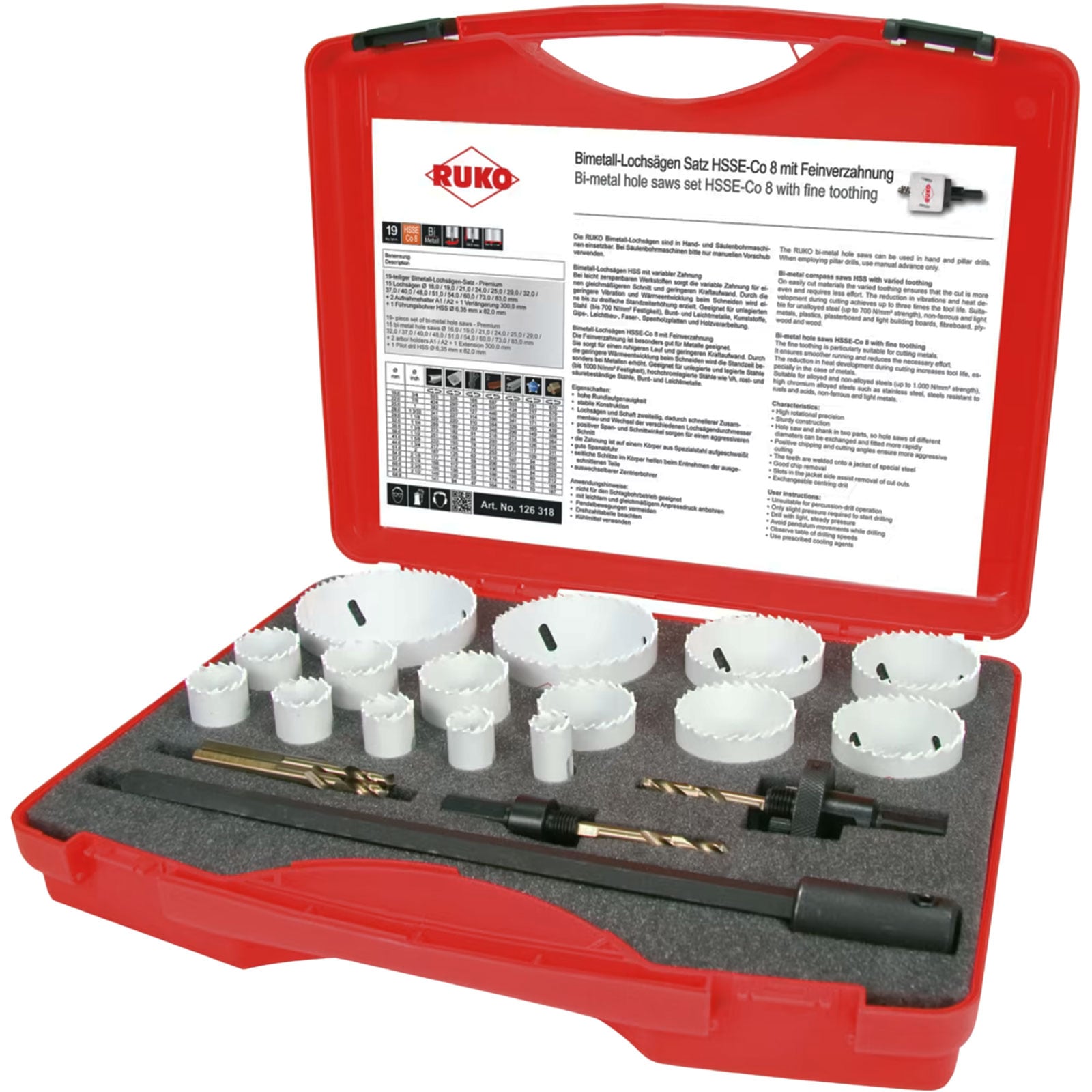 RUKO Bimetall-Lochsägen-Satz HSSE-Co 8 im Kunststoffkoffer - 126318
