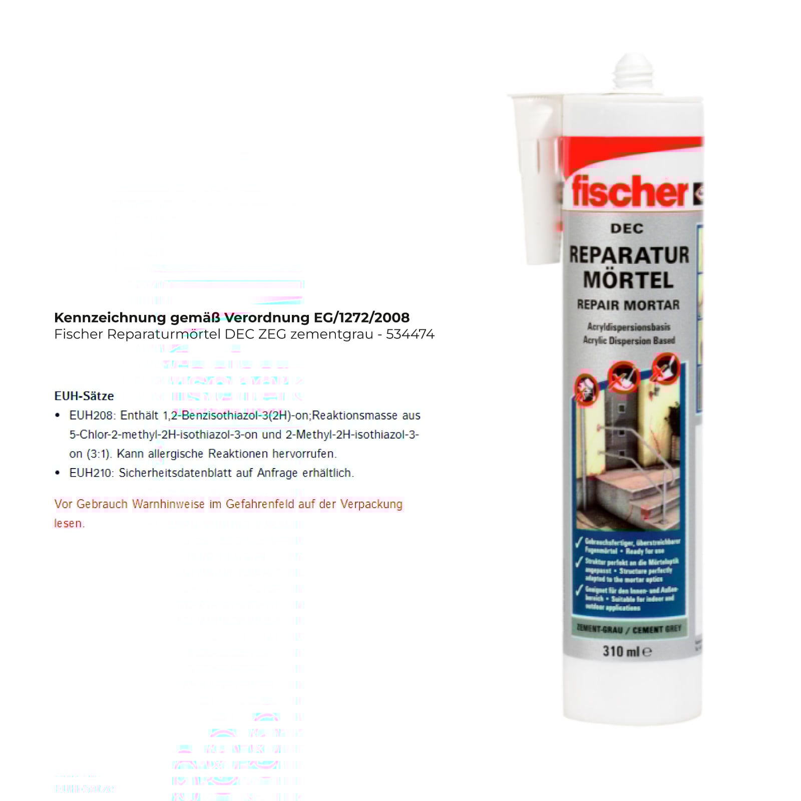 Fischer Reparaturmörtel DEC ZEG zementgrau - 534474