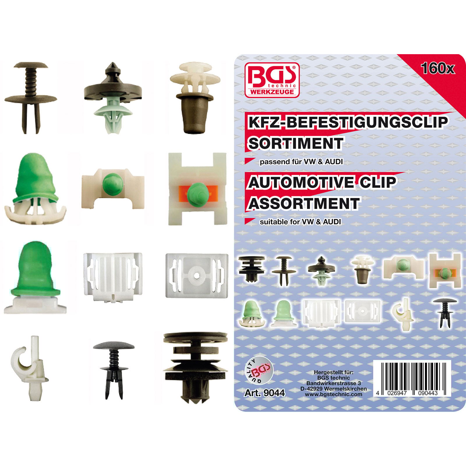 BGS KFZ-Befestigungsclip-Sortiment für Audi / VW 160tlg. - 9044