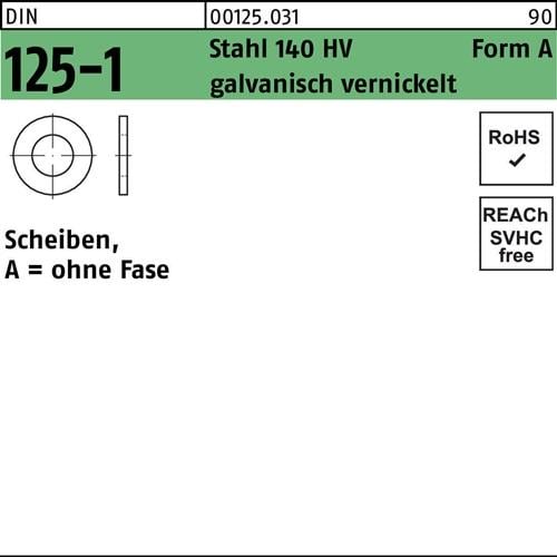 Unterlegscheibe DIN 125-1 A 5,3x10x1 Stahl 140 HV galv. vernickelt 1000St.