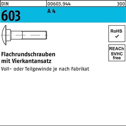 Flachrundschraube DIN 603 m.Vierkantansatz M 10 x 35 A 4 100 Stück