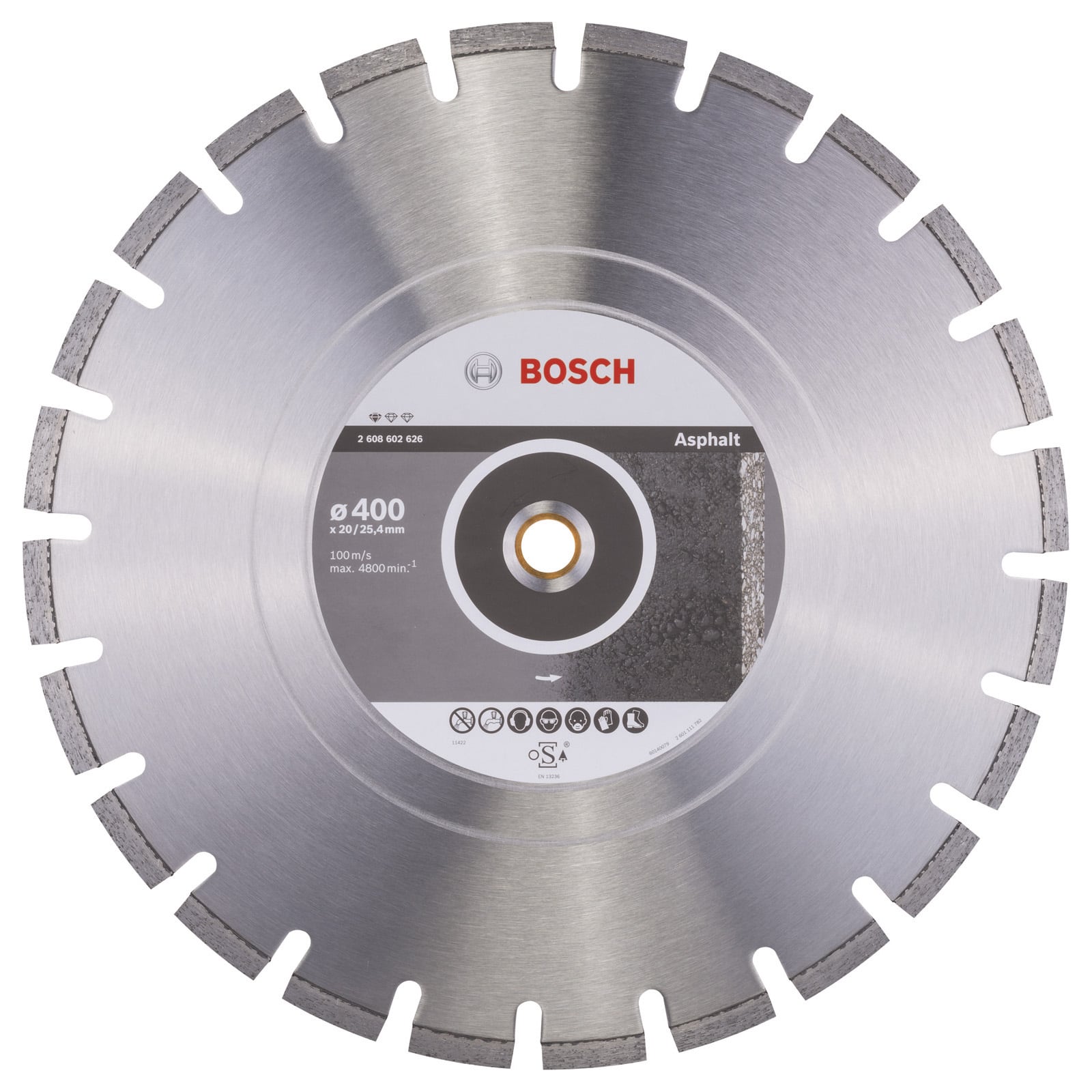 Bosch Diamanttrennscheibe Standard for Asphalt, 400 x 20/25,40 x 3,6 x 8 mm -2608602626