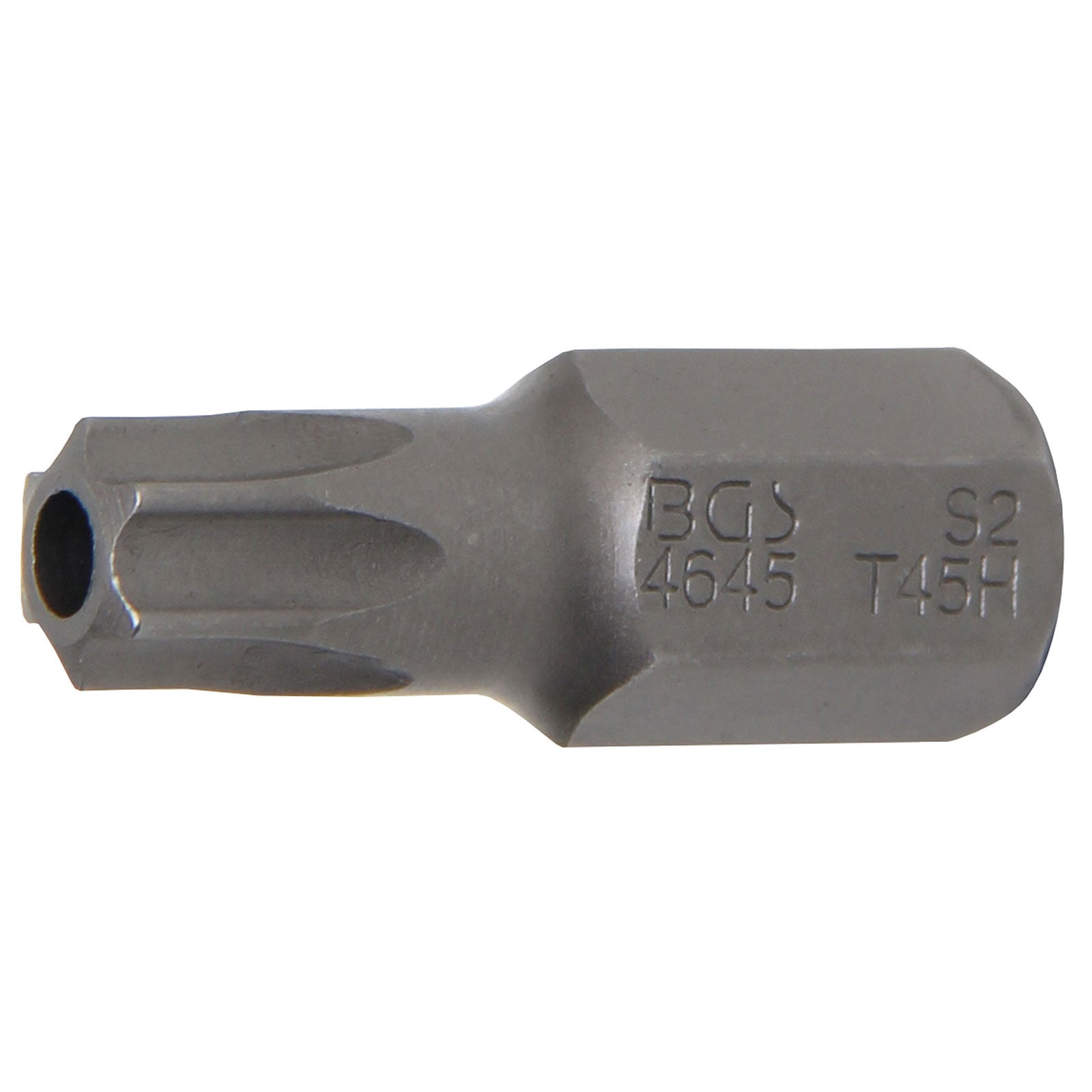 BGS Bit Länge 30 mm Antrieb Außensechskant 10 mm (3/8") T-Profil (für Torx) mit Bohrung T45 - 4645