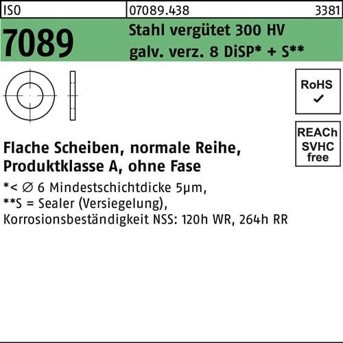 Unterlegscheibe ISO 7089 o.Fase 5 Stahl 200 HV galv.verz. 8 DiSP+S 200 Stück