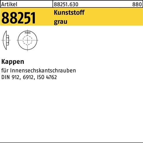 Kappe R 88251 f.Innen-6kt 10 M12 Ku. grau 200 Stück