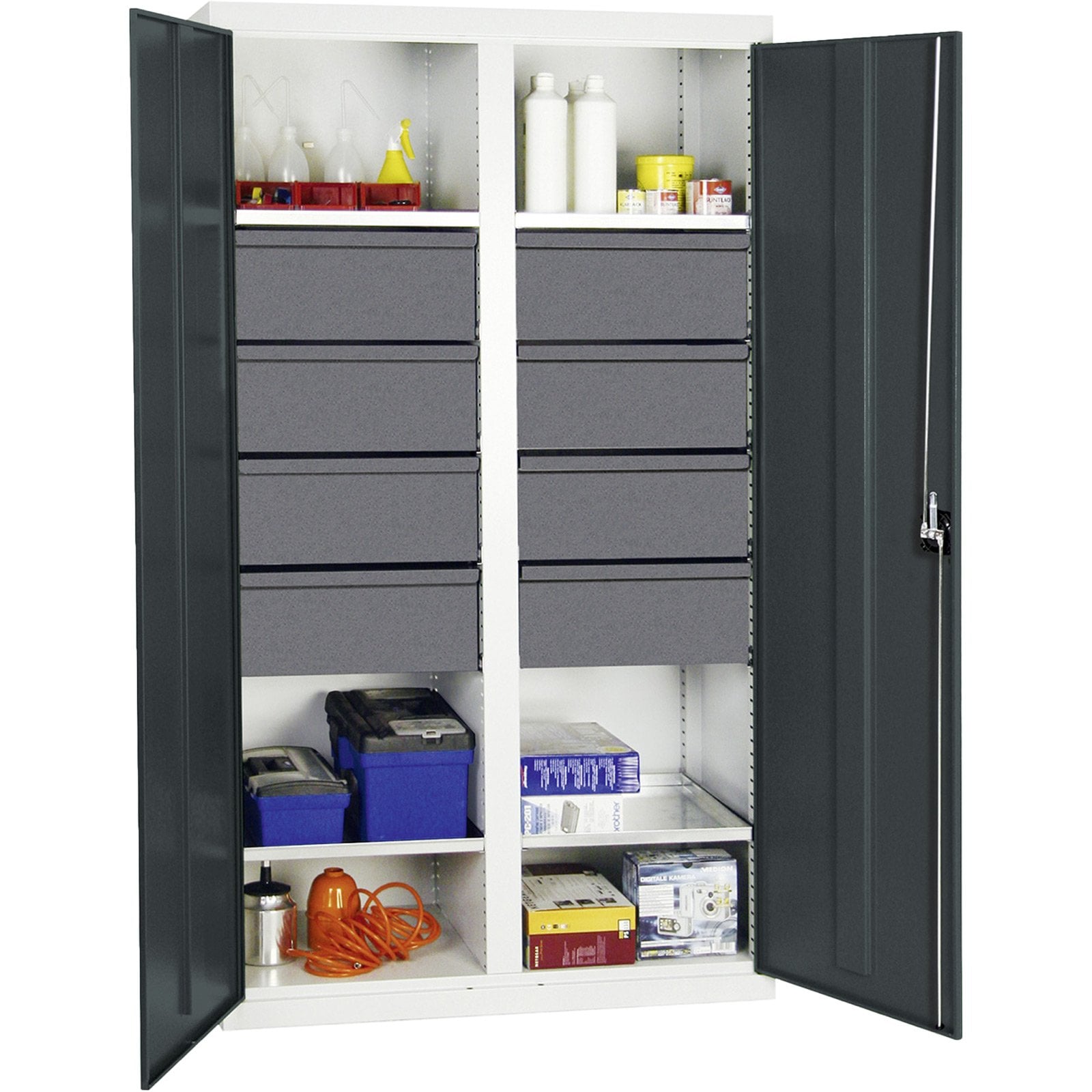 Stumpf Werkzeug- und Materialschrank Serie 3000 lichtgrau / anthrazitgrau + 8 Schublade 200 mm + Mitteltrennwand + 4 Auszugsböden - 3004671