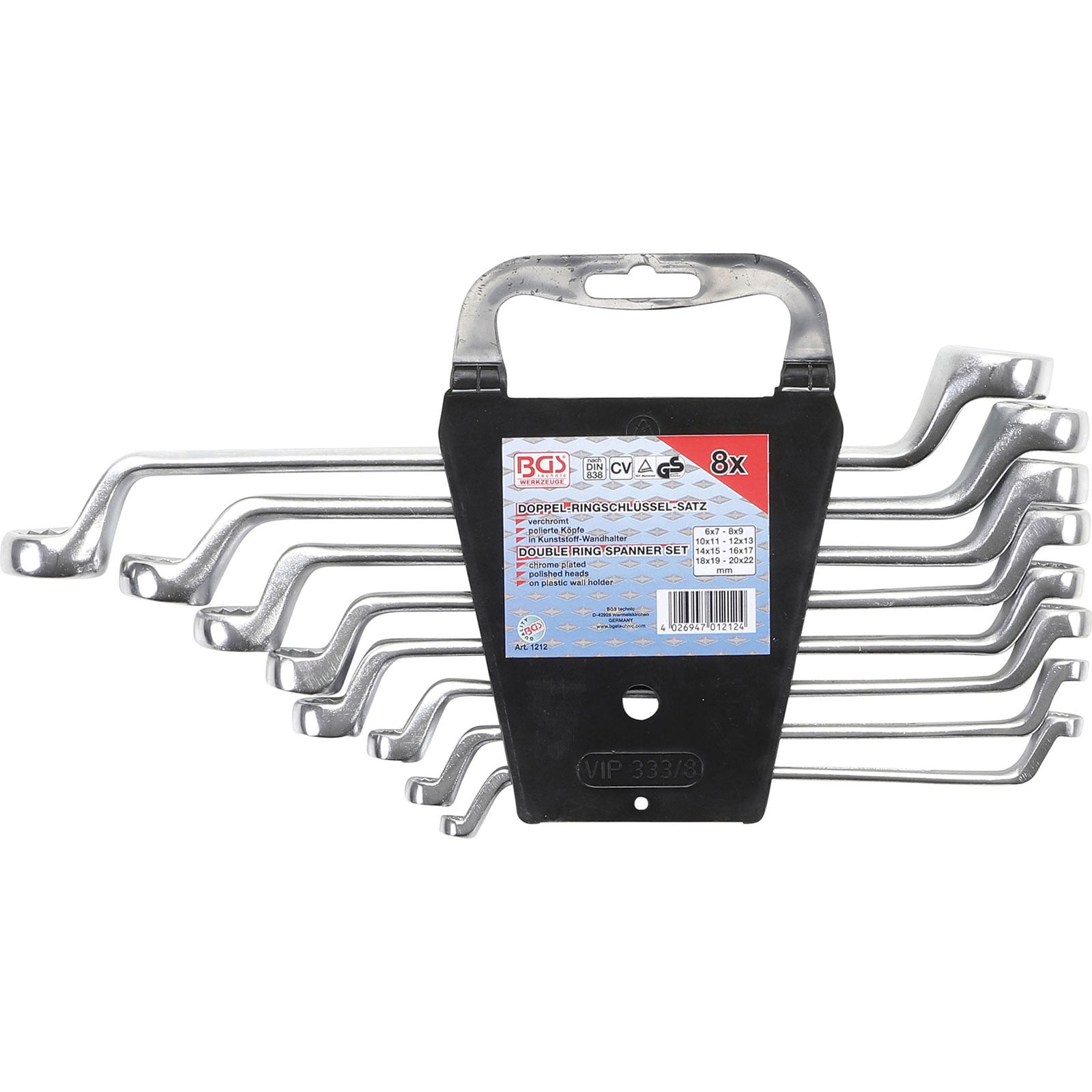 BGS Doppel-Ringschlüssel-Satz gekröpft SW 6 x 7 - 20 x 22 mm 8tlg. - 1212