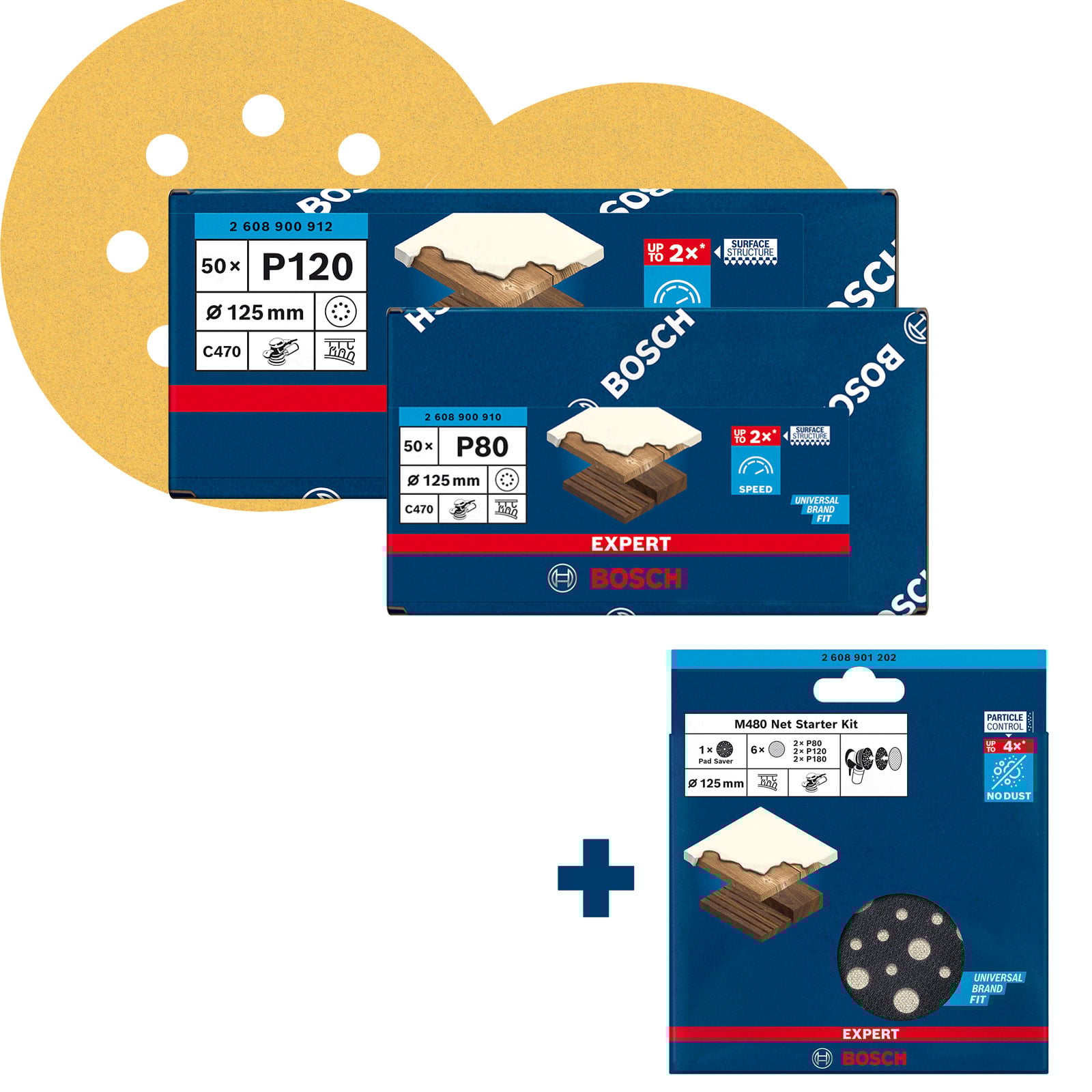 Bosch Schleifscheiben 125 mm C470 Wood + gratis M480 Starter-Set - 061599763Z