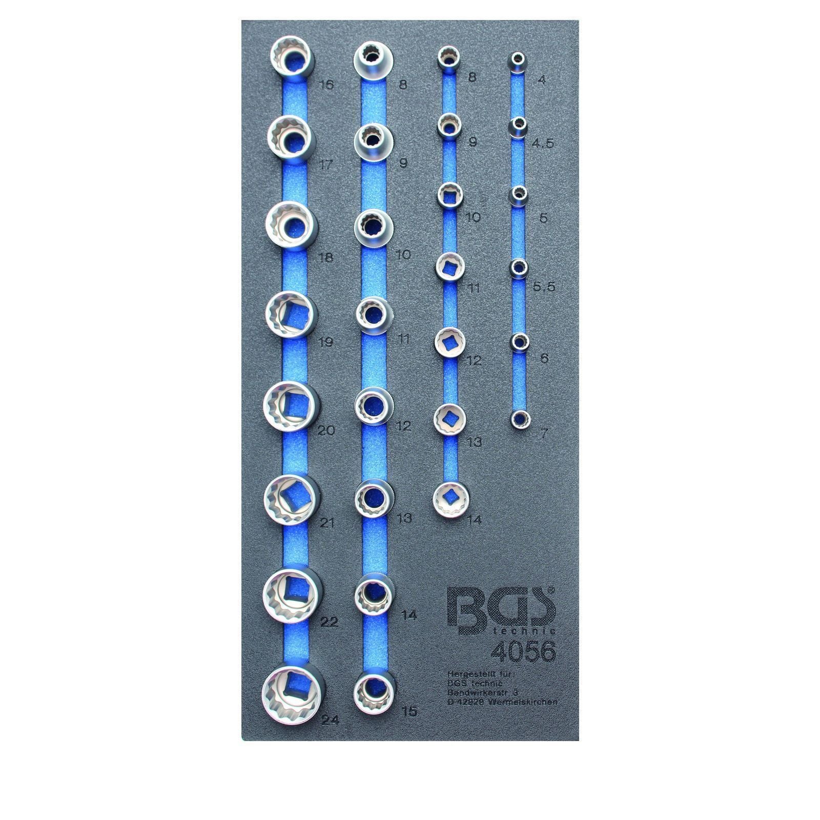 BGS 1/3 Werkstattwageneinlage 29tlg. Steckschlüssel-Einsätze-Set 6,3 (1/4) und 12,5 (1/2) 12-Kant - 4056