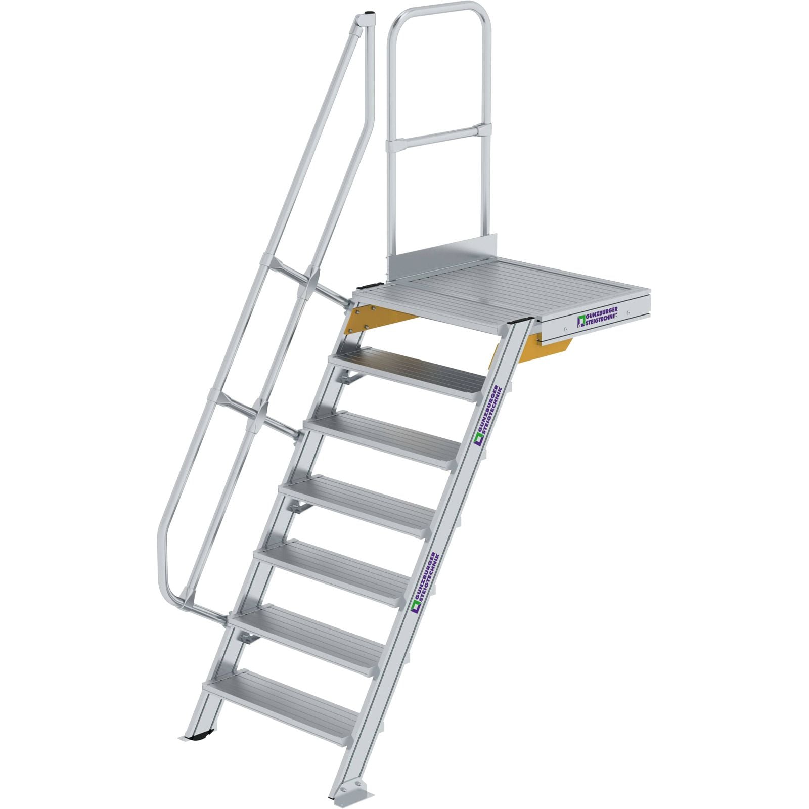 Günzburger Steigtechnik Treppe mit Plattform 60° Stufenbreite 800 mm 7 Stufen Aluminium geriffelt - 600387