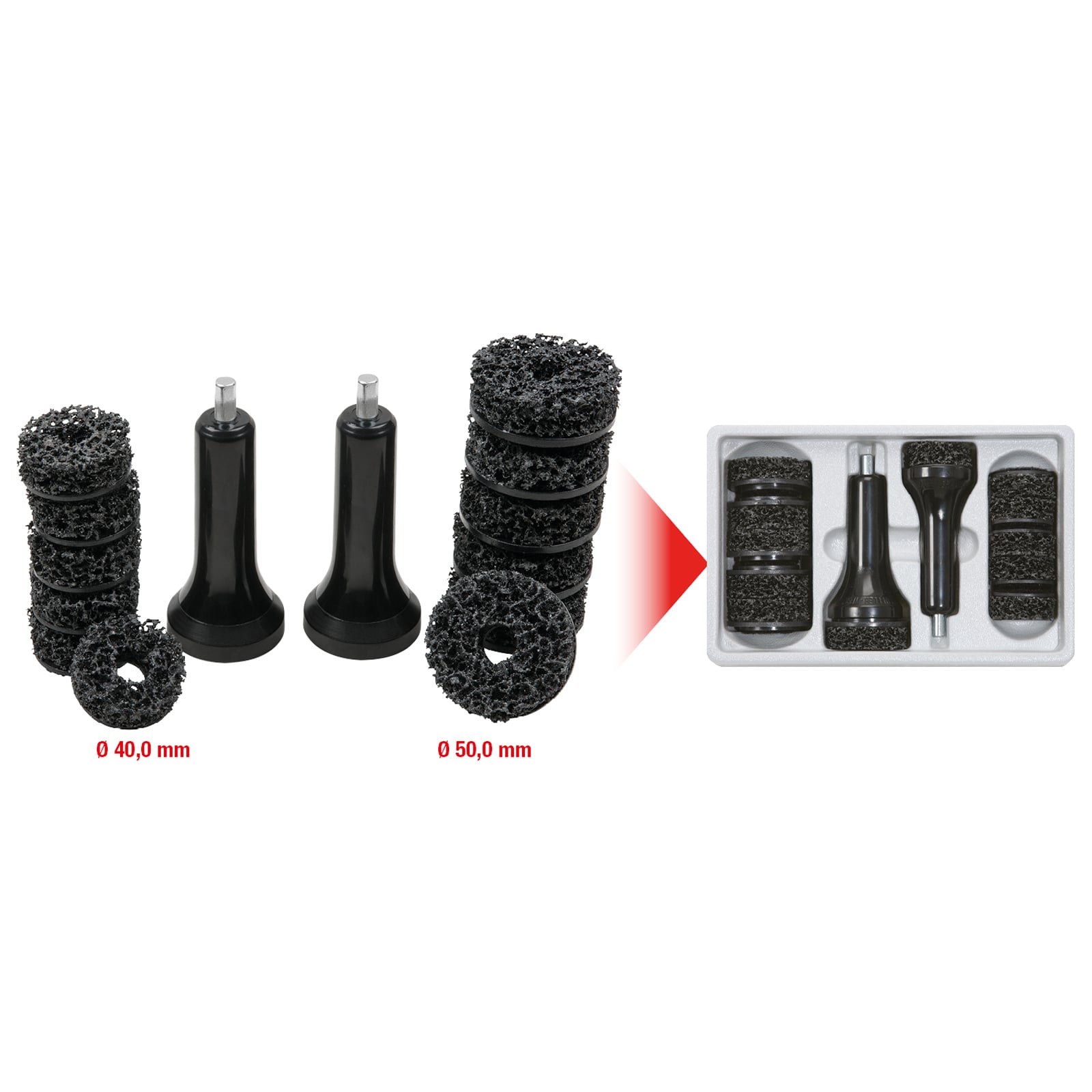 KS TOOLS Stehbolzen-Radnabenschleifer-Satz Ø 40 / 50 mm 14tlg. - 100.4080