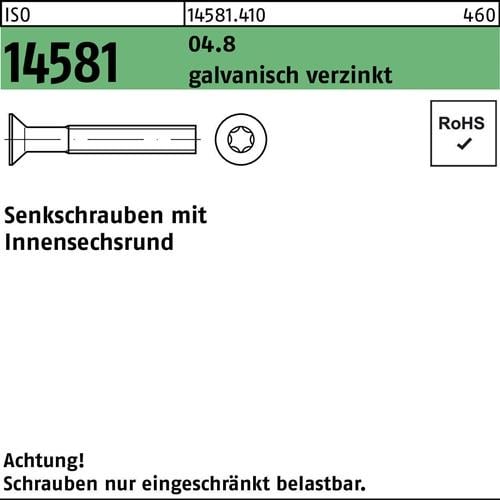 Senkschraube ISO 14581 ISR M6x20 T30 04.8 galv.verz. 1000St.