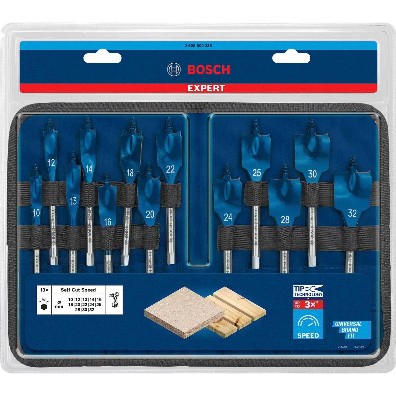 Bosch Expert SelfCut Speed Flachfräsbohrer-Set 10/12/13/14/16/18/20/22/24/25/28/30/32 mm 13tlg. - 2608900336