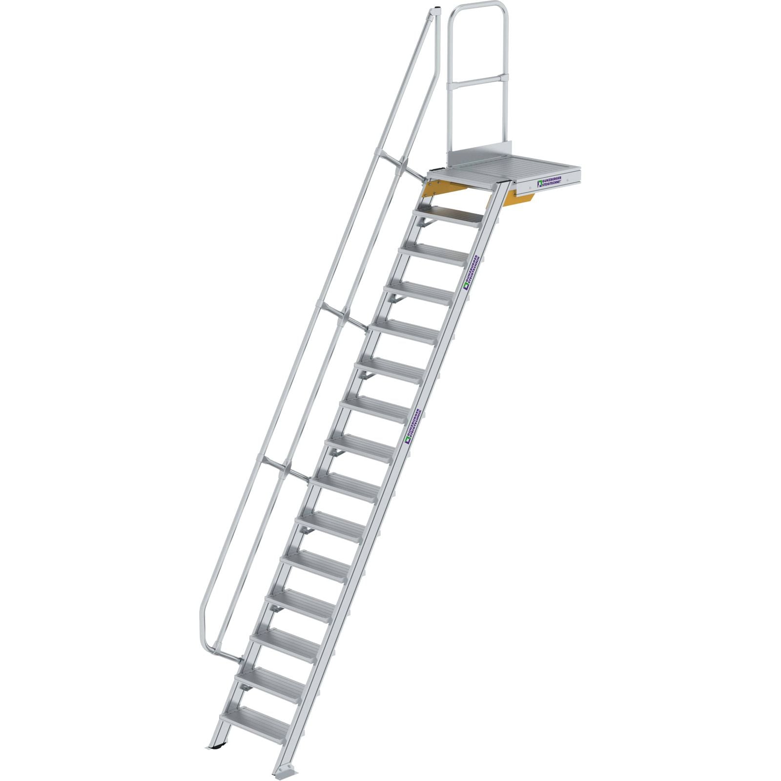 Günzburger Steigtechnik Treppe mit Plattform 60° Stufenbreite 600 mm 15 Stufen Aluminium geriffelt - 600375