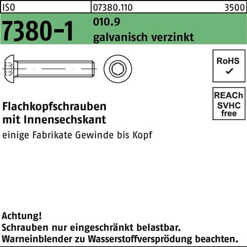 Flachkopfschraube ISO 7380-1 Innen-6kt M10x12 010.9 galv.verz. 200St.