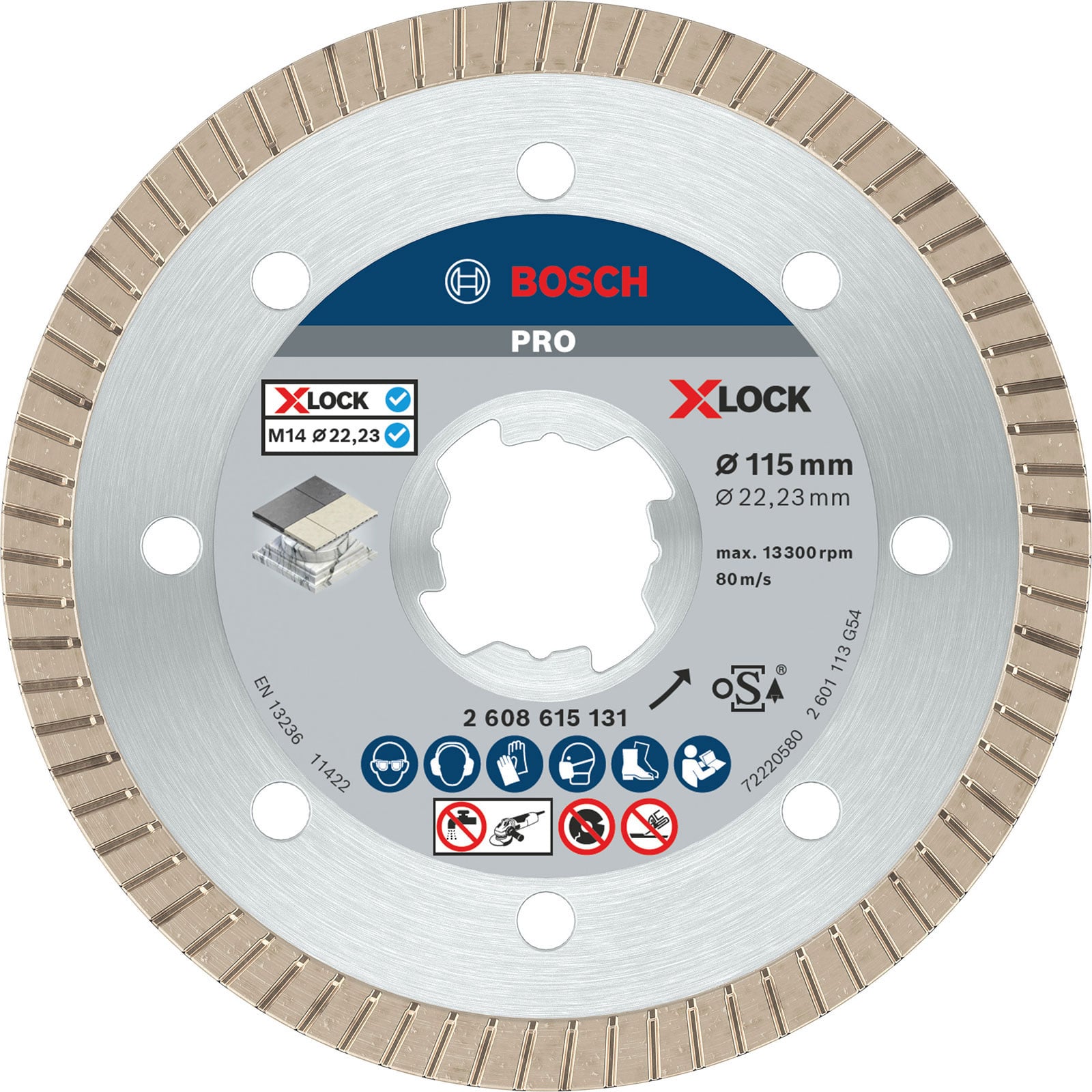 Bosch PRO Ceramic X-Lock Diamanttrennscheibe 115 x 22,23 mm 22,23 mm - 2608615131
