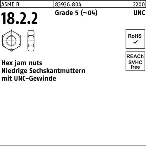 Sechskantmutter R 83936 UNC-Gewinde niedrig 3/8 Grade 5 (~04) 50 Stück