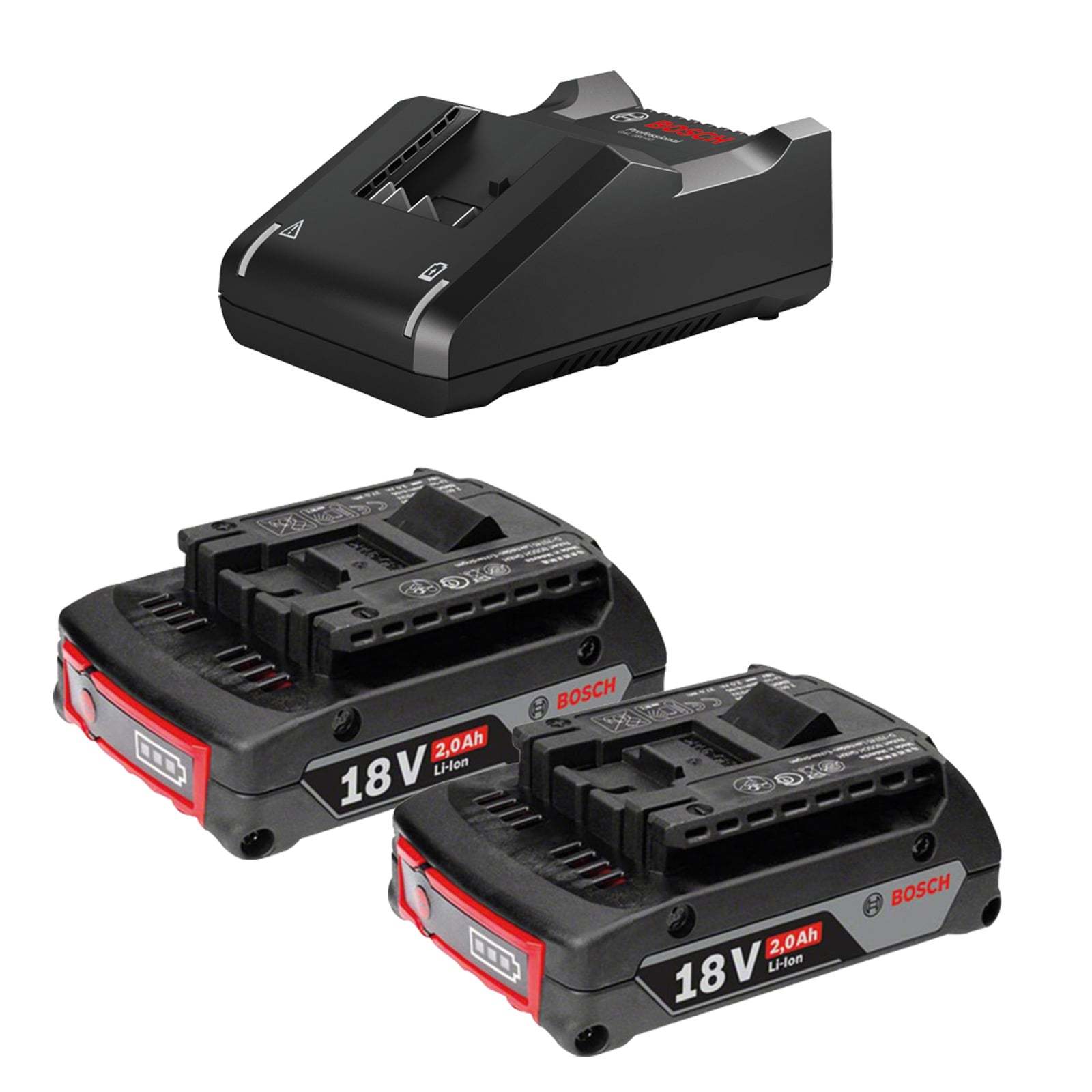 Bosch Starter-Set 18 V / 2x 2,0 Ah Akku + Ladegerät GAL 18V-40