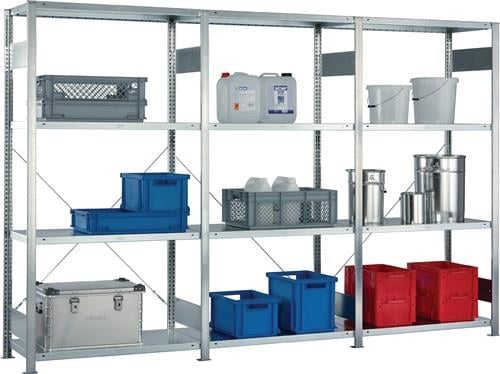 META Steckregal H2000xB3000xT400mm Grund-/Anbaur.verz.12Stahlb.Trgf150kg Feldl.1650kg - 9000452999