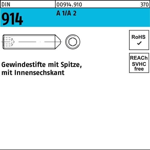 Gewindestift DIN 914 Spitze/Innen-6kt M10x 16 A1/A2 100 Stück