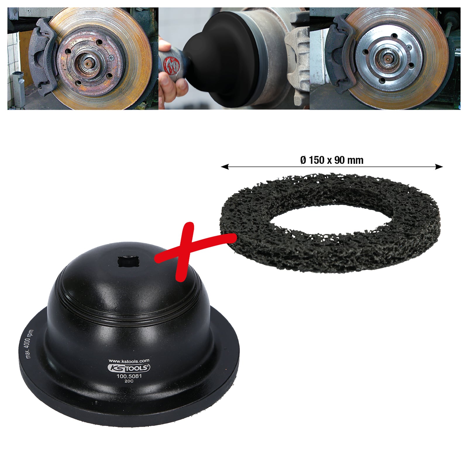 KS TOOLS Aluminium-Radnabenschleifer-Satz Ø 150 mm Innen-Ø 90 mm 2tlg. - 100.5080