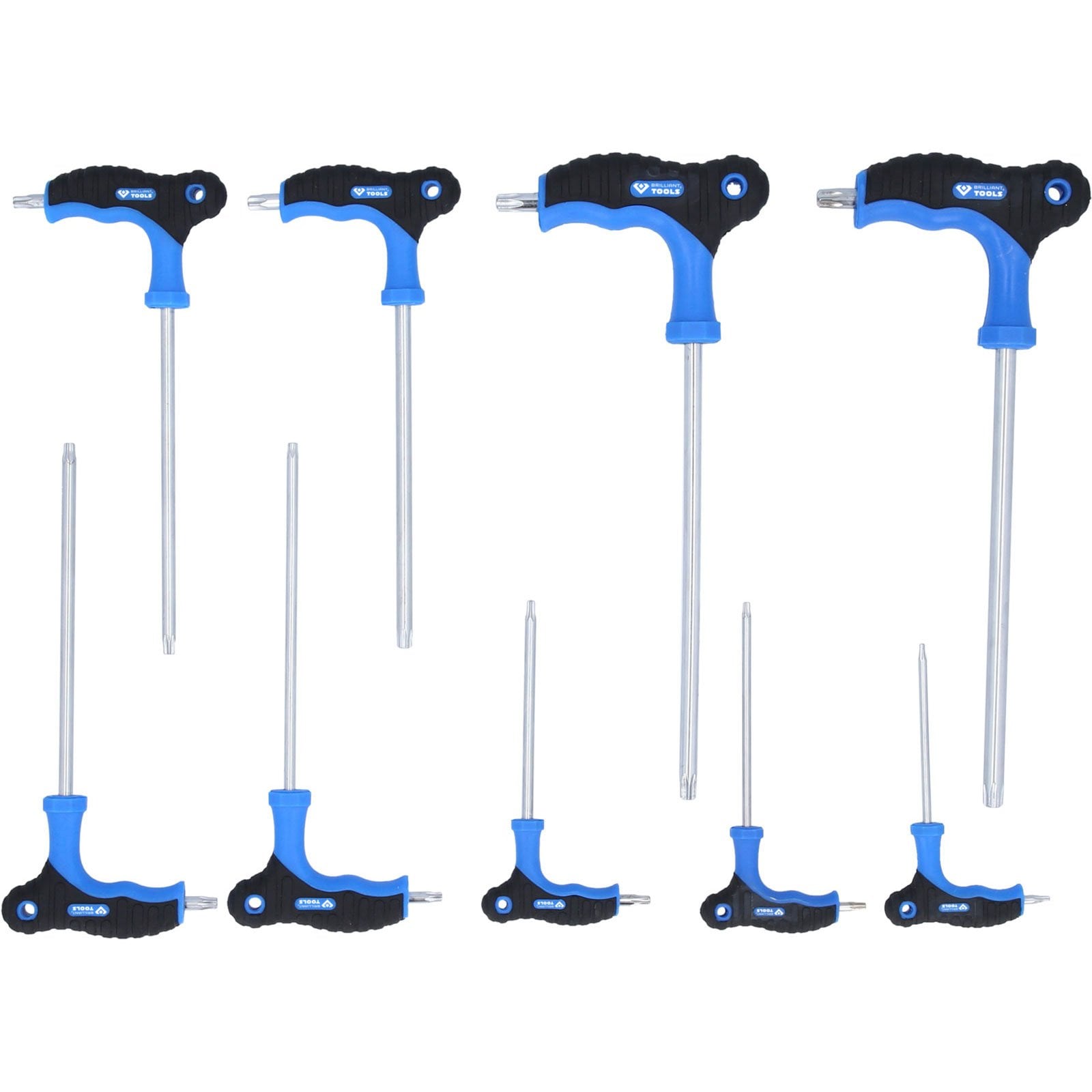 BRILLIANT TOOLS T-Griff-Torx® mit Stirnlochbohrung-Winkelstiftschlüssel-Satz 9tlg. - BT041200