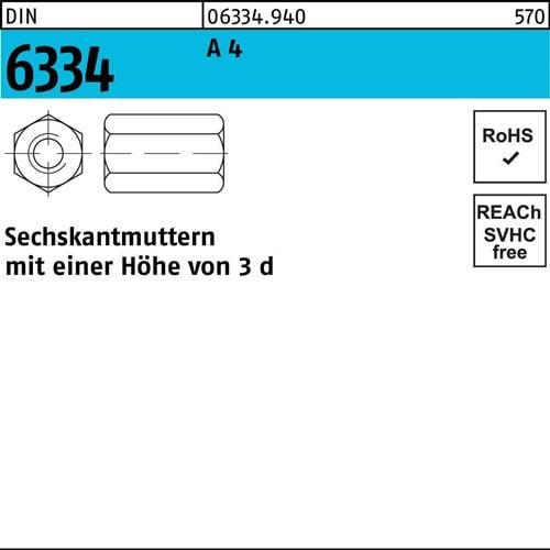 Sechskantmutter DIN 6334 M8 SW13 A 4 10 Stück