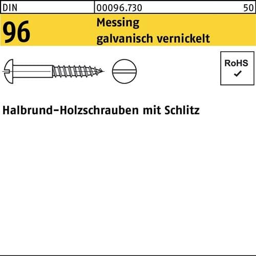 Holzschraube DIN 96 Halbrundkopf Schlitz 2x10 Messing galv. vernickelt 500St.