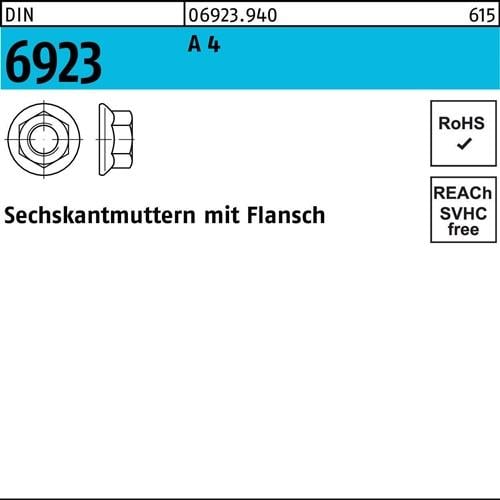 Sechskantmutter DIN 6923 Flansch M12 A 4 250 Stück