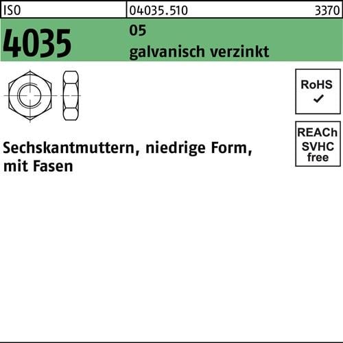 Sechskantmutter ISO 4035 niedrig Fasen M6 5 galv.verz. 1000 Stück