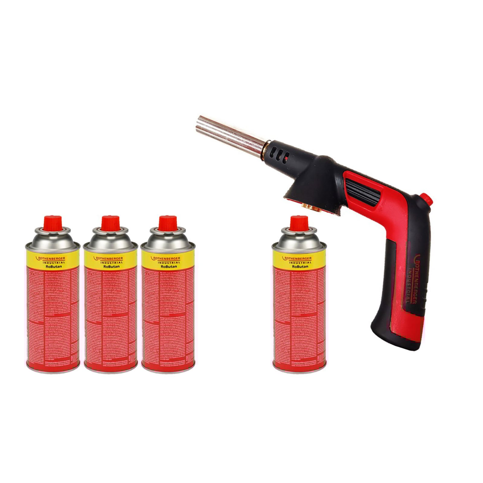 ROTHENBERGER Industrial RS 300 Brenner Aufsatz inkl. 4 x Multigas 338g Piezo 180-360 °C Drehung/Über Kopf Lötbrenner Gasbrenner - 1500005150